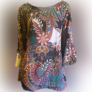 Ladies, groovy, tunic, blouse, paisleys, psychedelic hippie Boho floral